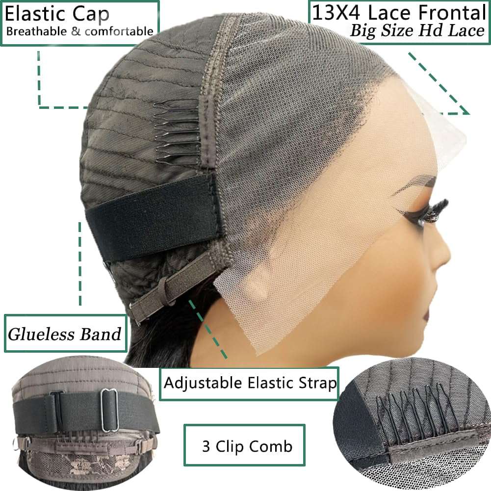 Bob Wig Human Hair 13X4 Lace Front Wigs Human Hair Pre Plucked Body Wave 180% Density 14 Inch HD Lace Frontal Short Glueless Wigs for Women (14 Inch, Natural Black)