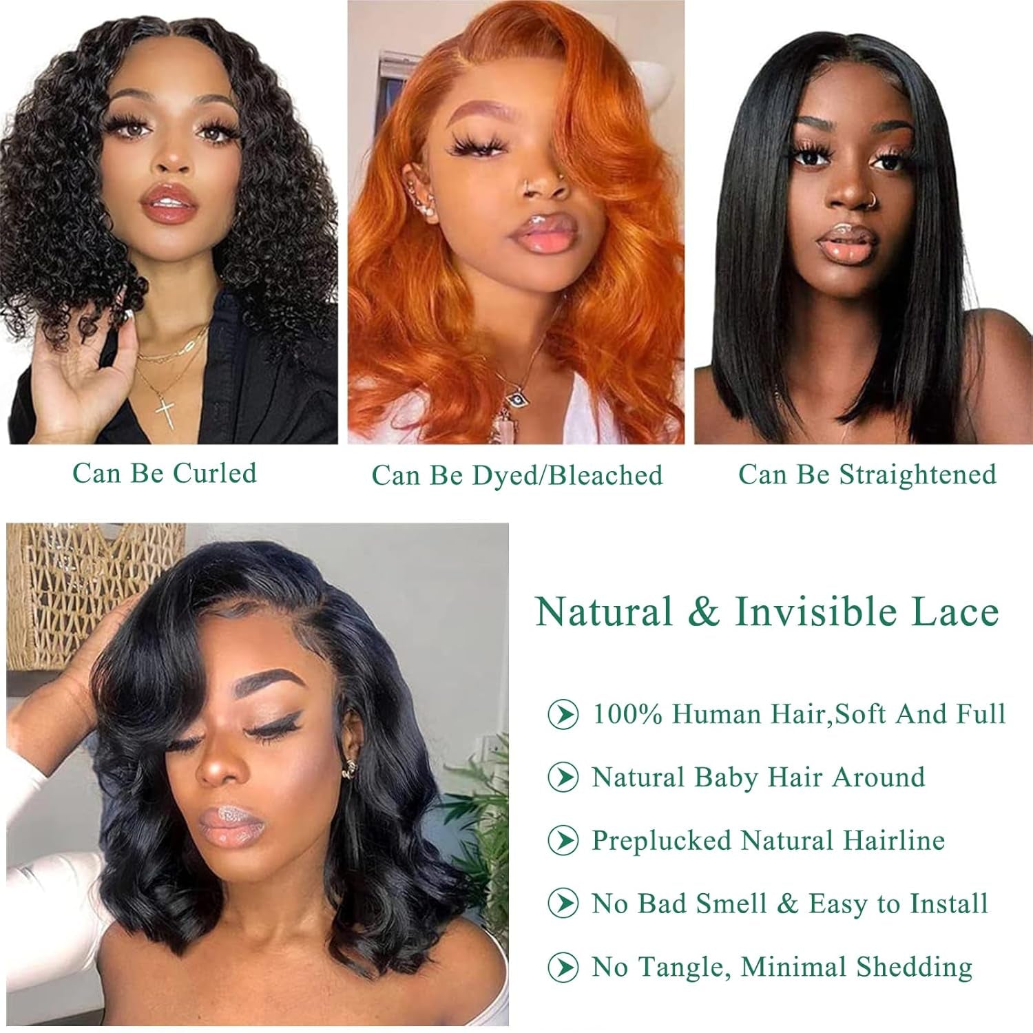 Bob Wig Human Hair 13X4 Lace Front Wigs Human Hair Pre Plucked Body Wave 180% Density 14 Inch HD Lace Frontal Short Glueless Wigs for Women (14 Inch, Natural Black)