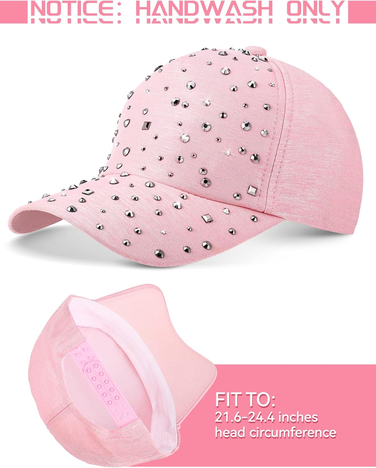 2 Pcs Adjustable Breathable Rhinestone Baseball Cap for Women Men Sequins Casual Sports Cap Rhinestone Hat