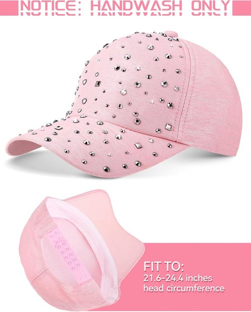 2 Pcs Adjustable Breathable Rhinestone Baseball Cap for Women Men Sequins Casual Sports Cap Rhinestone Hat