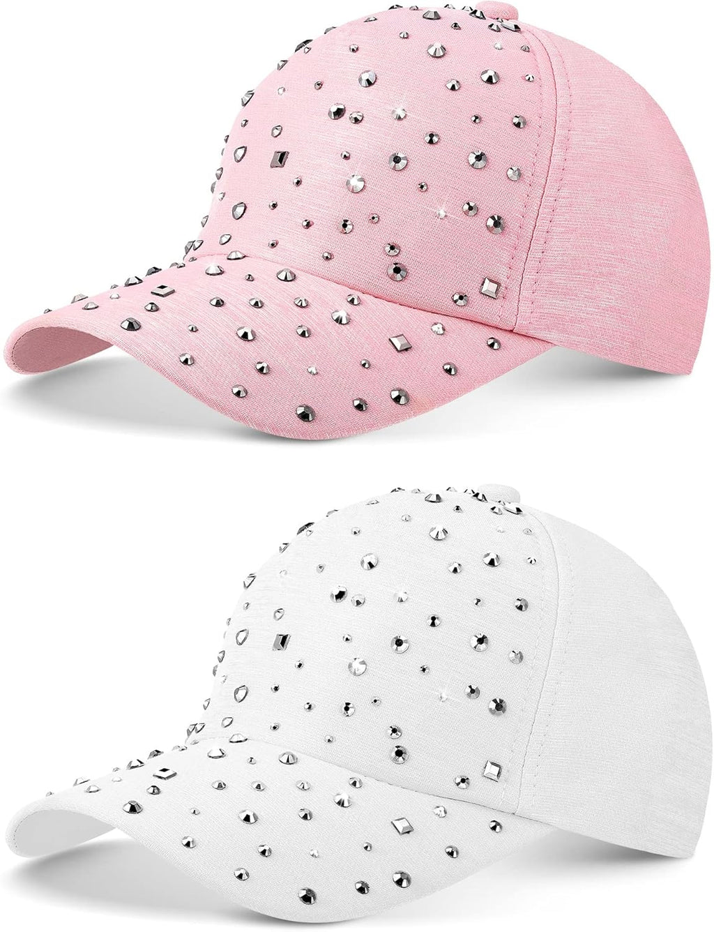 2 Pcs Adjustable Breathable Rhinestone Baseball Cap for Women Men Sequins Casual Sports Cap Rhinestone Hat