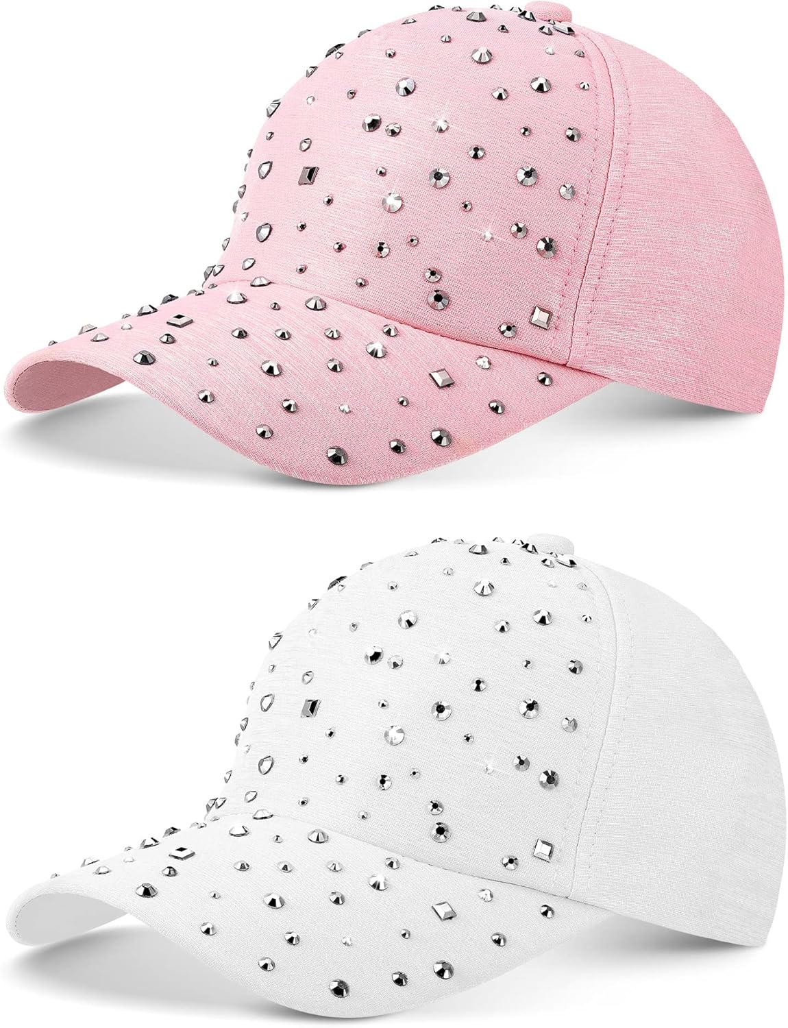 2 Pcs Adjustable Breathable Rhinestone Baseball Cap for Women Men Sequins Casual Sports Cap Rhinestone Hat