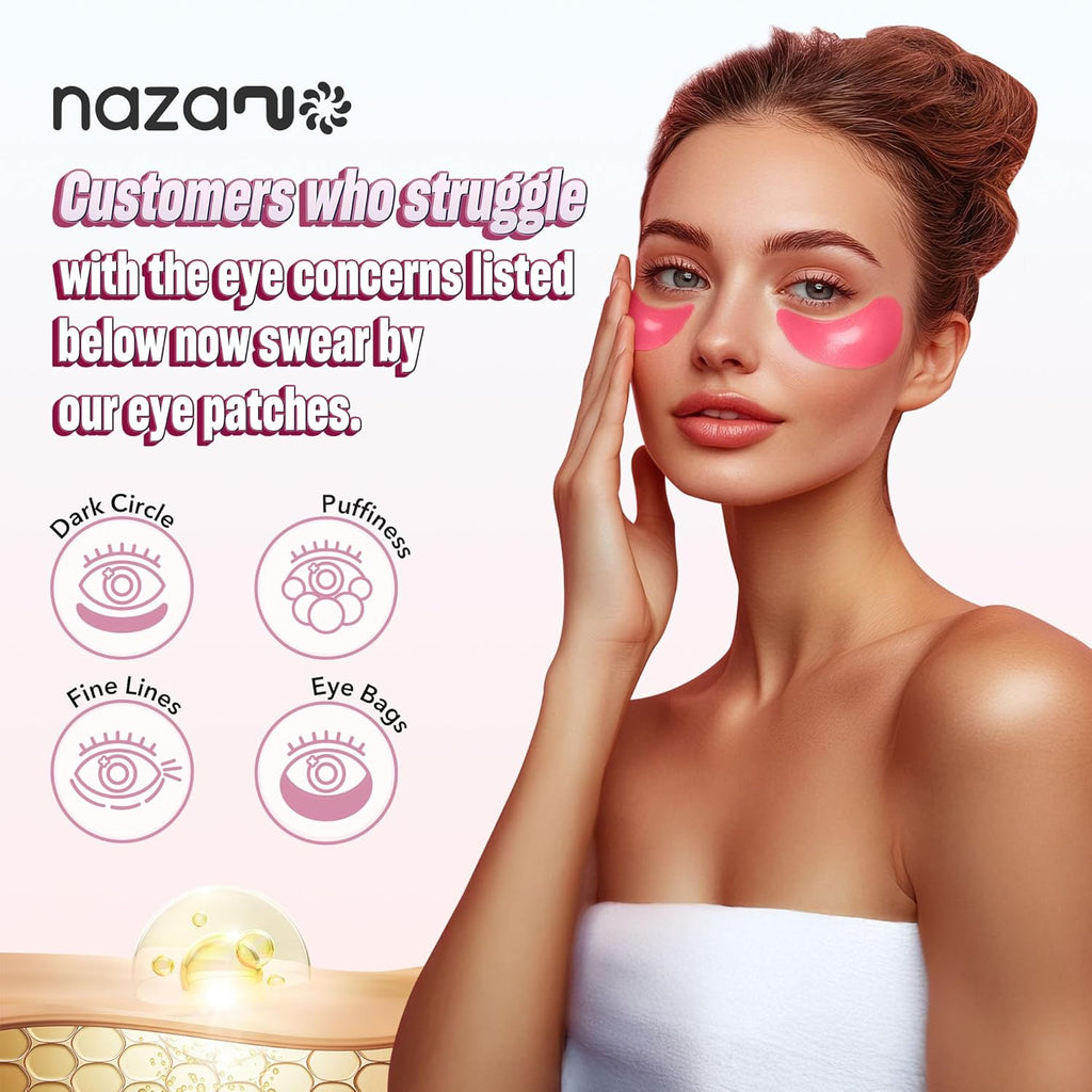 Under Eye Patches - 60 Count for Puffiness, Dark Circles, Bags, and Wrinkles with Hydrolyzed Collagen and Hyaluronic Acid - Daily Eye Care Pads (Pink)