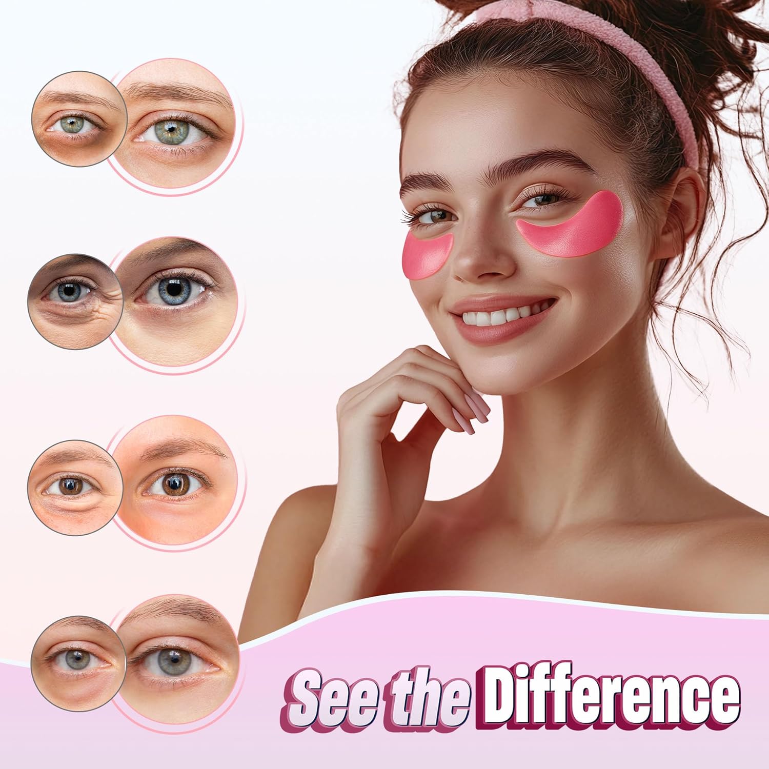 Under Eye Patches - 60 Count for Puffiness, Dark Circles, Bags, and Wrinkles with Hydrolyzed Collagen and Hyaluronic Acid - Daily Eye Care Pads (Pink)