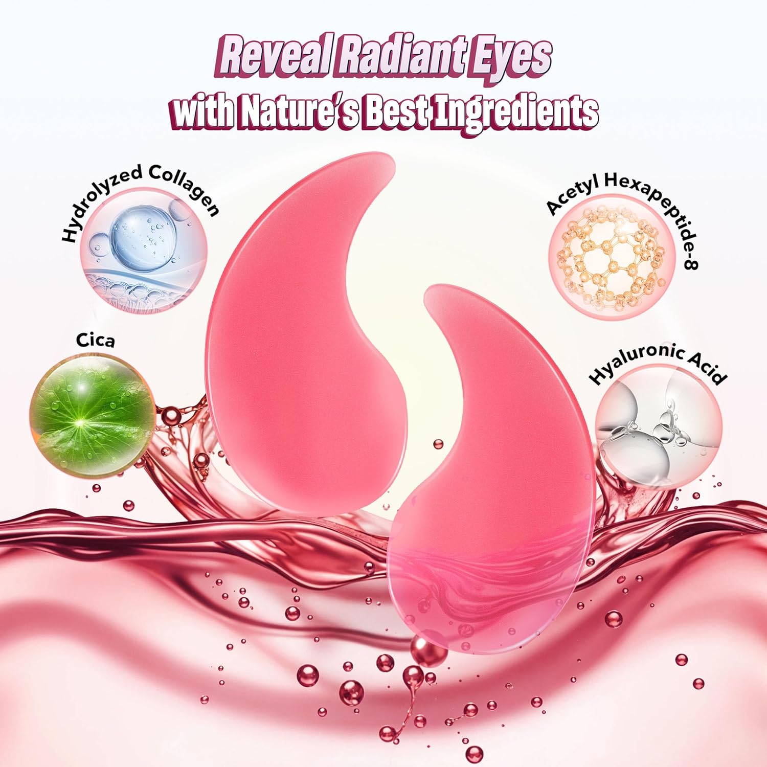 Under Eye Patches - 60 Count for Puffiness, Dark Circles, Bags, and Wrinkles with Hydrolyzed Collagen and Hyaluronic Acid - Daily Eye Care Pads (Pink)