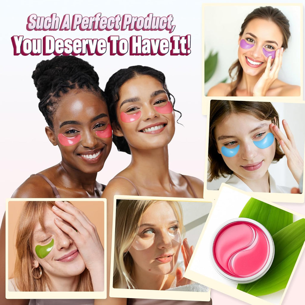 Under Eye Patches - 60 Count for Puffiness, Dark Circles, Bags, and Wrinkles with Hydrolyzed Collagen and Hyaluronic Acid - Daily Eye Care Pads (Pink)