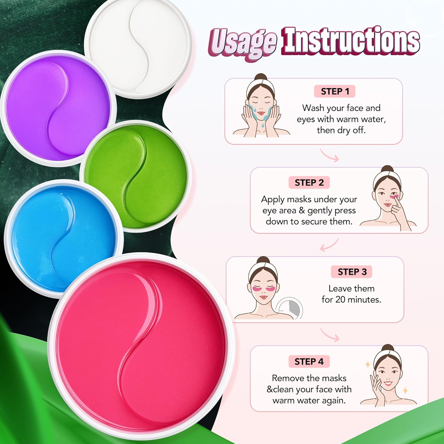 Under Eye Patches - 60 Count for Puffiness, Dark Circles, Bags, and Wrinkles with Hydrolyzed Collagen and Hyaluronic Acid - Daily Eye Care Pads (Pink)