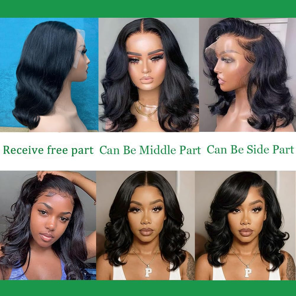 Bob Wig Human Hair 13X4 Lace Front Wigs Human Hair Pre Plucked Body Wave 180% Density 14 Inch HD Lace Frontal Short Glueless Wigs for Women (14 Inch, Natural Black)